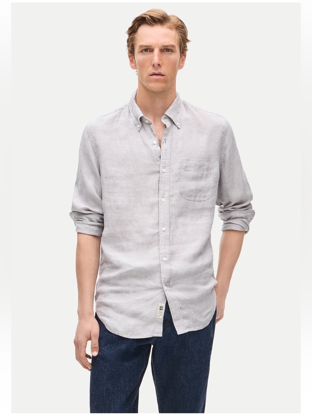 J Crew Baird McNutt 100% Irish Linen Grey Button Down Size Large